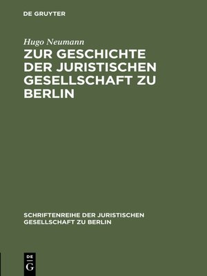 cover image of Zur Geschichte der Juristischen Gesellschaft zu Berlin